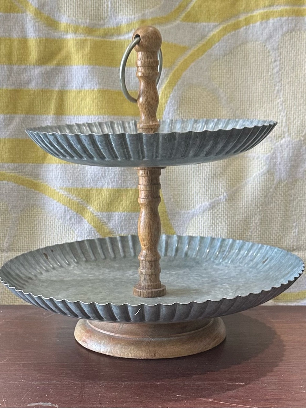 Two-Tier Galvanized Metal and Wood Serving Stand - Rustic Gray